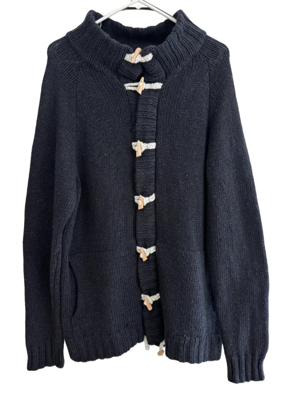 VTG Wool Blend Navy Blue Chunky Toggle Cardigan Sweater MEN'S L